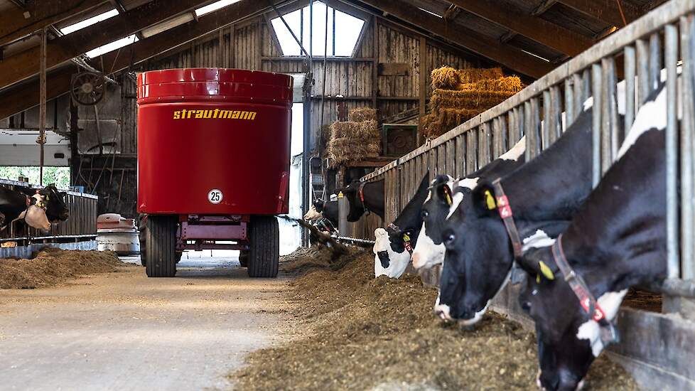 Met water erbij plakt het bonenmeel mooi aan het ruwvoer