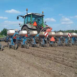 Ter vergelijk wordt ook een deel traditioneel gezaaid. Deze 12-rijer heeft er weinig werk aan.