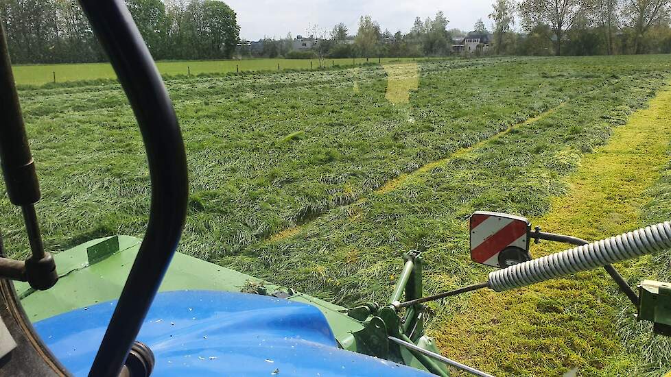 In Doetinchem (Gelderland) maaide melkveehouder Robbert Remmelink ook op de zaterdag zijn eerste snede