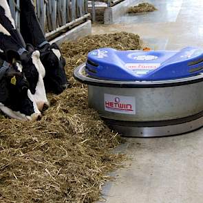 Een veegrobot schuift eens in de drie uur een ronde langs de voerhekken.