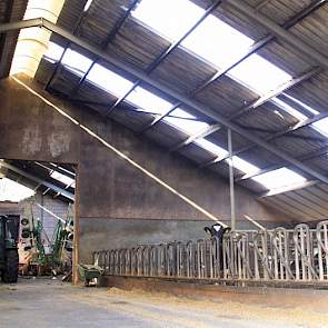 Ook de ligboxenstal raakte beschadigd. De melkrobot is overigens in tact gebleven. Achter op het erf kwam een mengmestton van zijn plaats door de wind en stuitte daarbij op een silowand.