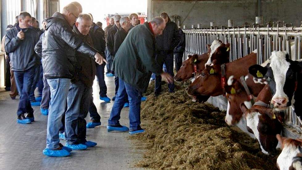 De aanwezige veehouders beoordelen de mengkwaliteit.