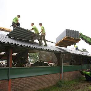 Medewerkers van agrarisch renovatiebedrijf Rennova vervingen deze week asbestvrije golfplaten en pvc-lichtplaten door een lichtdoorlatend en warmtewerend polycarbonaat dakbedekking bij melkveehouder Ronald Diepman in Zwolle (OV).