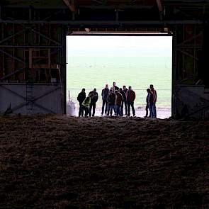 De stal bestaat uit een grote pot die voorzien is van stro. De koeien lopen nog steeds buiten.