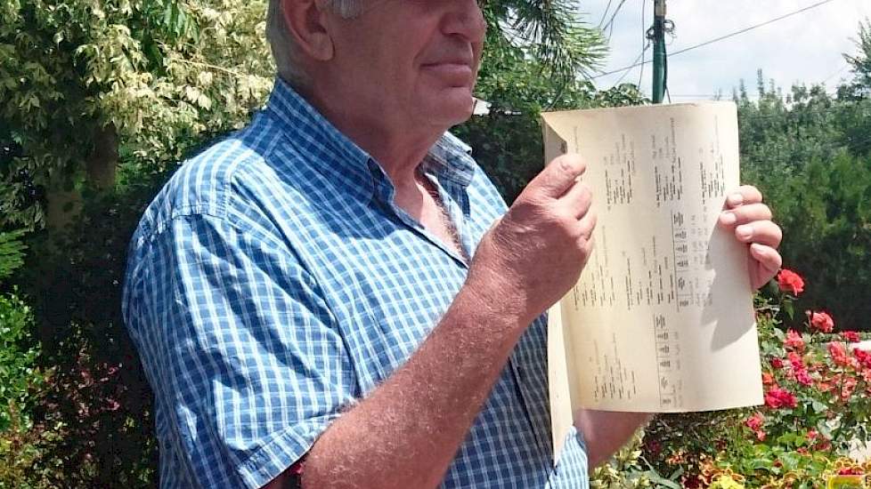 De wetenschappelijk opgeleide Dr. Mihai Petcu (73) toont stamboekpapieren, die bewijzen dat de 300 koeien tellende Holstein veestapel is gebaseerd op Deense import uit 1973. Toen was Petcu al werkzaam op het toenmalige staatsbedrijf, dat hij in handen kre