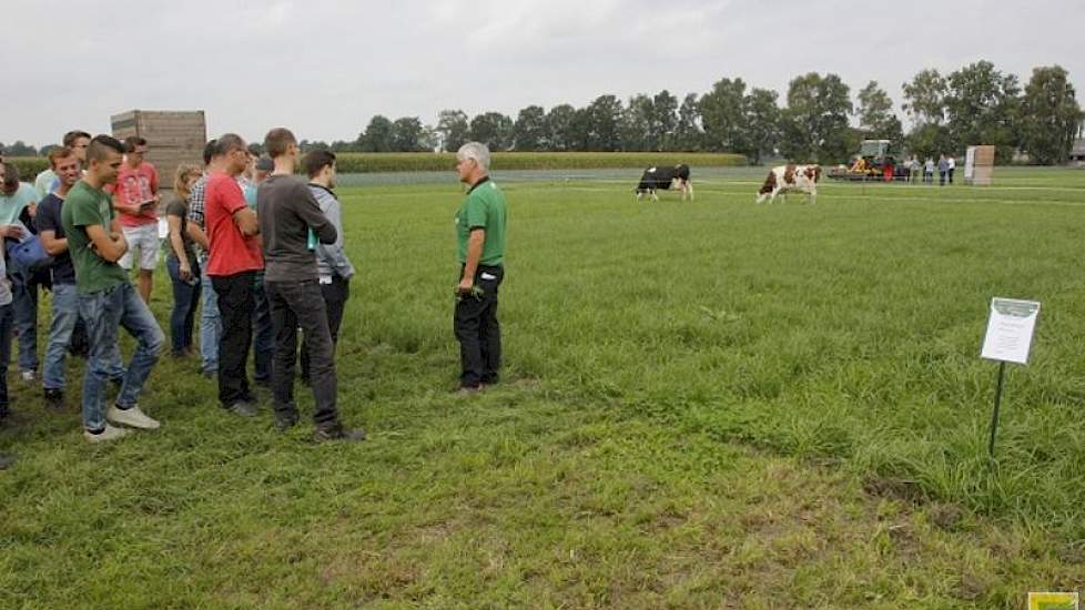 Sible van der Werf van Agrifirm gaf uitleg over de proefveldjes. Volgens hem kan rietzwenkgras in bepaalde gevallen toch interessant zijn. Het is droogteresistenter dan diploïde- en tetraploide grasrassen en het zorgt voor de nodige structuur in het rants