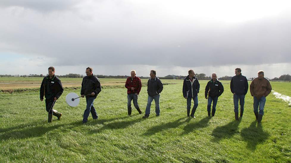 De grashoogtemeter laat zien dat er nog zo’n 800 tot 900 kilogram droge stof aan gras staat.