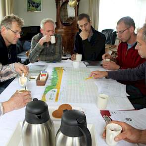 In het warme huis komen de papieren op tafel. De graslandgebruikskalenders van dit weideseizoen bekijken we gezamenlijk.